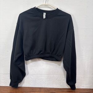 Alo Yoga Cropped Sweatshirt Womens Small Black Elastic Hem Pullover